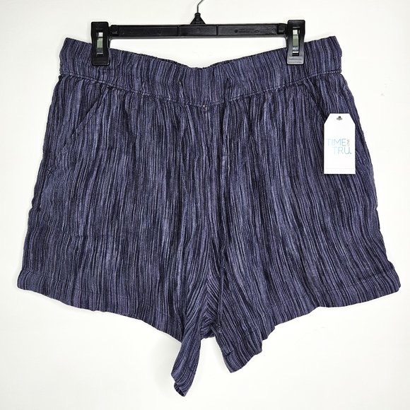 CLOSET CLOSING! Time and Tru • NWT Women's Navy Linen Pull-On Shorts - Picture 1 of 5